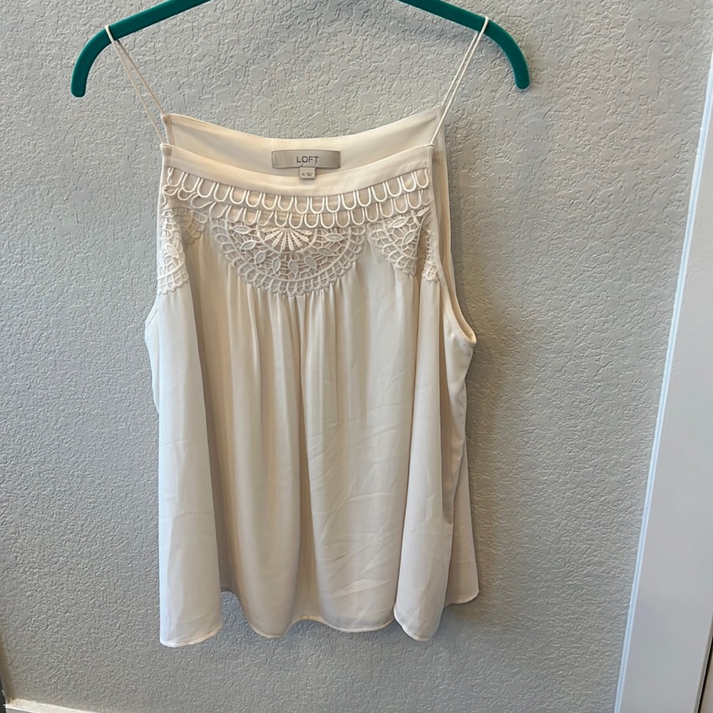 LOFT Spaghetti Strap Blouse with Lace Detail - XL